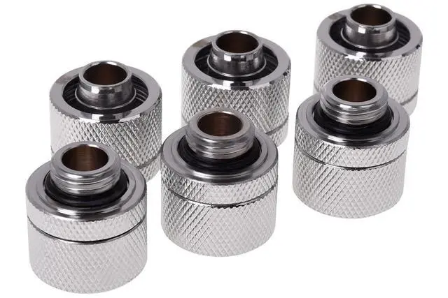 Alt view image 2 of 6 - Alphacool HF G1/4 3/8"ID x 5/8"OD Compression Fitting - Chrome - Six Pack (17388)