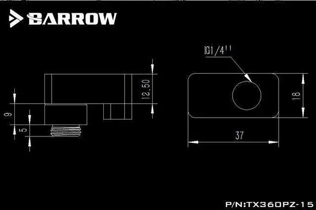 Alt view image 2 of 2 - Barrow G1/4" 360° Rotary 15mm Offset Adapter Fitting - Silver (TX360PZ-15-Silver)