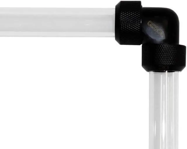 Alt view image 2 of 6 - Alphacool Eiszapfen 16mm HardTube Compression Fitting Dual 90° L-Connector For Plexi - Brass Tubes - Knurled - Deep Black (17446)