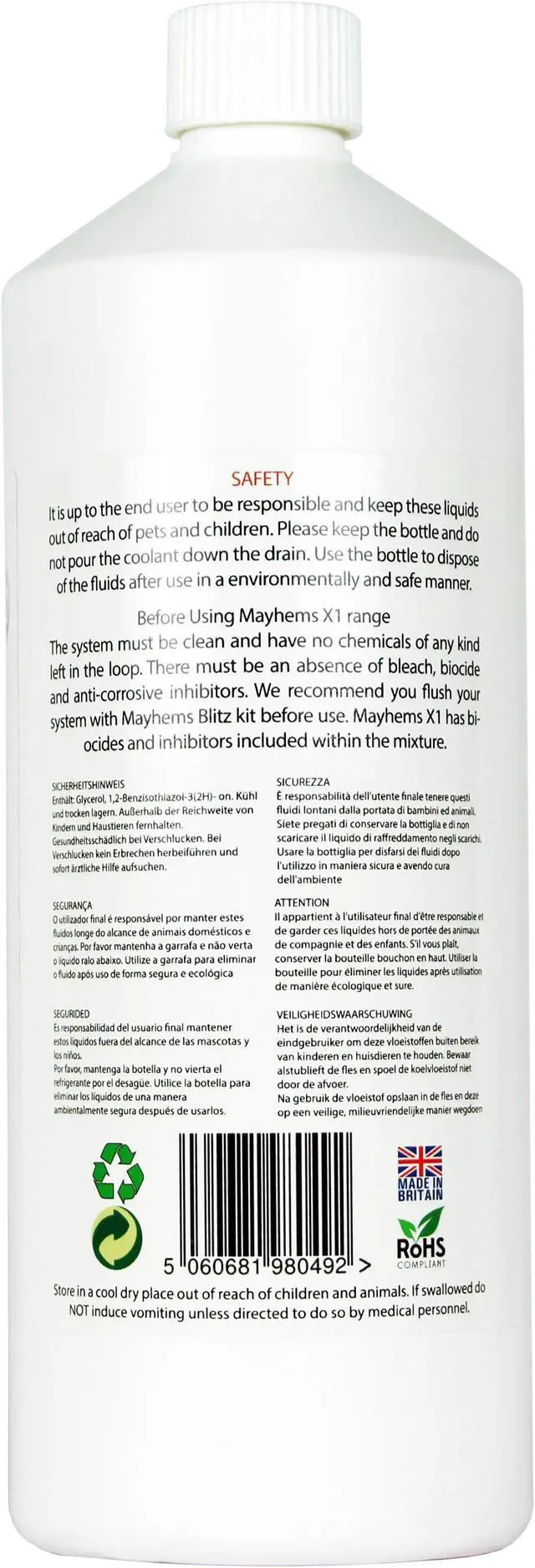 Alt view image 2 of 3 - Mayhems X1 V2 Pre-Mixed Coolant - UV Pink | 1000ml (MX1UVP1LTR)