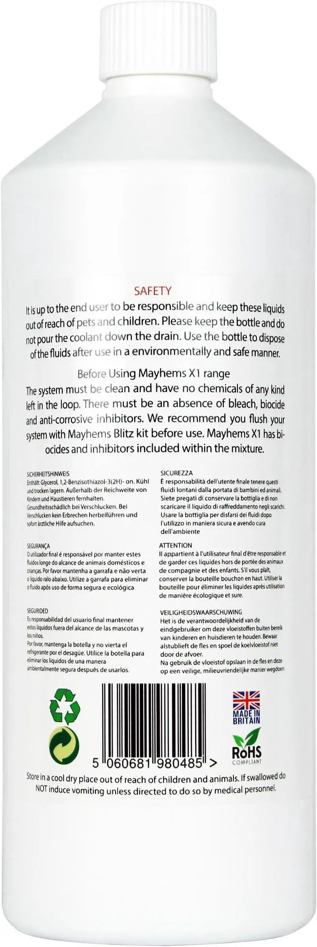 Alt view image 2 of 3 - Mayhems X1 V2 Pre-Mixed Coolant - UV Red | 1000ml (MX1UVR1LTR)
