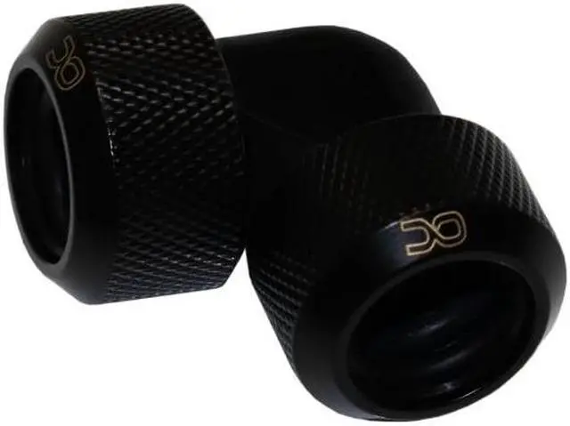 Alt view image 3 of 6 - Alphacool Eiszapfen 16mm HardTube Compression Fitting Dual 90° L-Connector For Plexi - Brass Tubes - Knurled - Deep Black (17446)