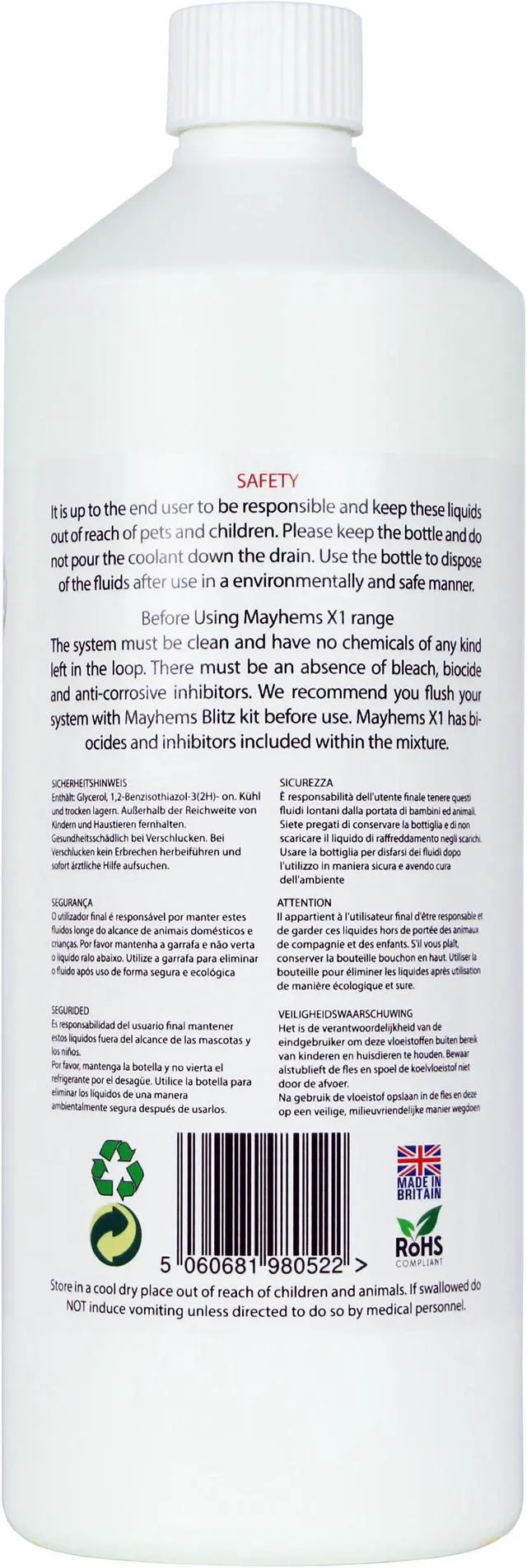 Alt view image 2 of 2 - Mayhems X1 V2 Pre-Mixed Coolant - UV Yellow / Green | 1000ml (MX1UVYG1LTR)