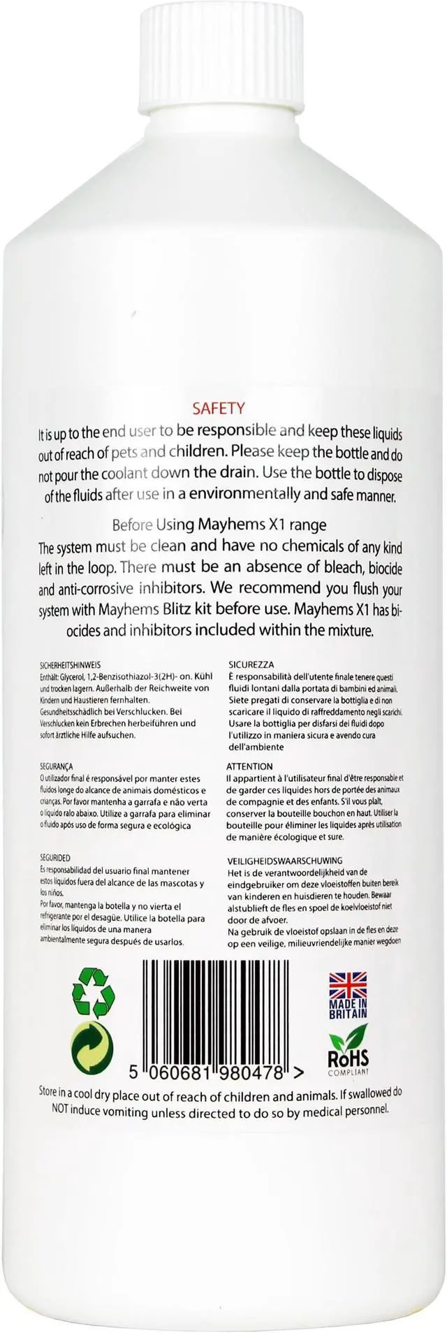 Alt view image 2 of 3 - Mayhems X1 V2 Pre-Mixed Coolant - UV Clear Blue | 1000ml (MX1UVCB1LTR)