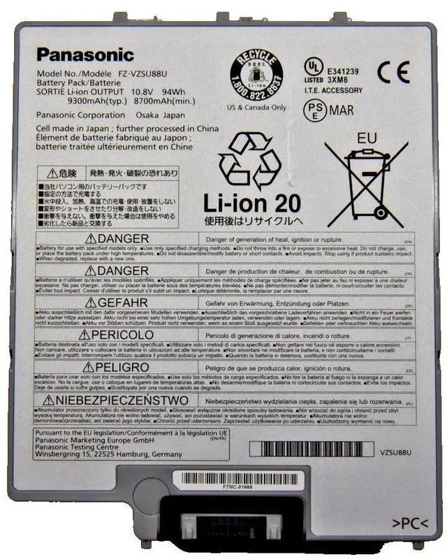 Main image of FZ-VZSU88U 94Wh Replacement Battery for Panasonic Toughbook G1/Toughpad FZ-G1 - 10.8V 9300mAh Li-ion - 18.5 Hour Runtime - 9-Cell Long-Life Battery
