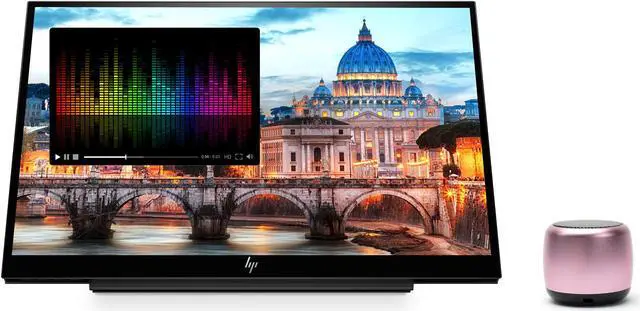 Main image of HP E14 FHD (1920x1080) Portable Monitor Travel Bundle with USB Type-C and Micro Bluetooth Speaker with Professional Sound, Built-in Microphone and Remote Shutter for Selfies