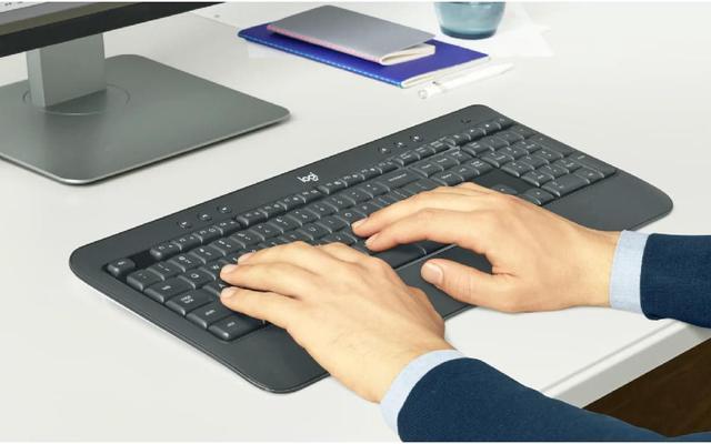 Alt view image 6 of 6 - Logitech MK540 Advanced Wireless Keyboard & Mouse Combo Travel Home Office Modern Bundle with Set of 2 Pro Portable Wireless Bluetooth Speakers, Charging Tray, Gel Wrist Pad & Gel Mouse Pad