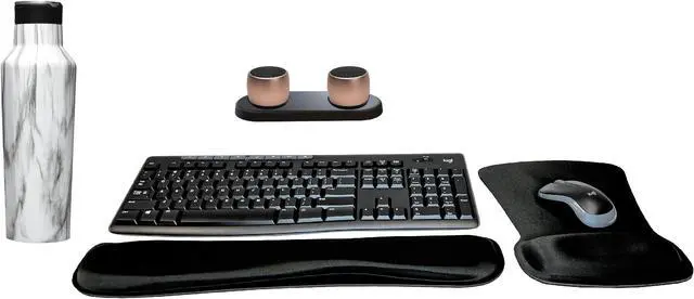 Main image of Logitech MK270 Wireless Keyboard & Mouse Combo Travel Home Office Modern Bundle with Set of 2 Pro Portable Wireless Bluetooth Speakers, Charging Tray, Gel Wrist Pad, Gel Mouse Pad & 20oz Canteen