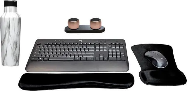 Main image of Logitech MK540 Advanced Wireless Keyboard & Mouse Combo Travel Home Office Modern Bundle with 2 Pro Portable Wireless Bluetooth Speakers, Charging Tray, Gel Wrist Pad, Gel Mouse Pad & 20oz Canteen