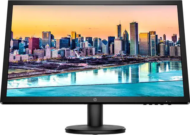 Alt view image 2 of 7 - HP V24 24 inch TN Full HD 1920 x 1080 LED Backlit LCD Monitor 2-Pack Bundle with HDMI & VGA ports, 75Hz Refresh Rate, Low Blue Light, Desk Mount Clamp Dual Monitor Stand, & Mini Speaker - Glam Black