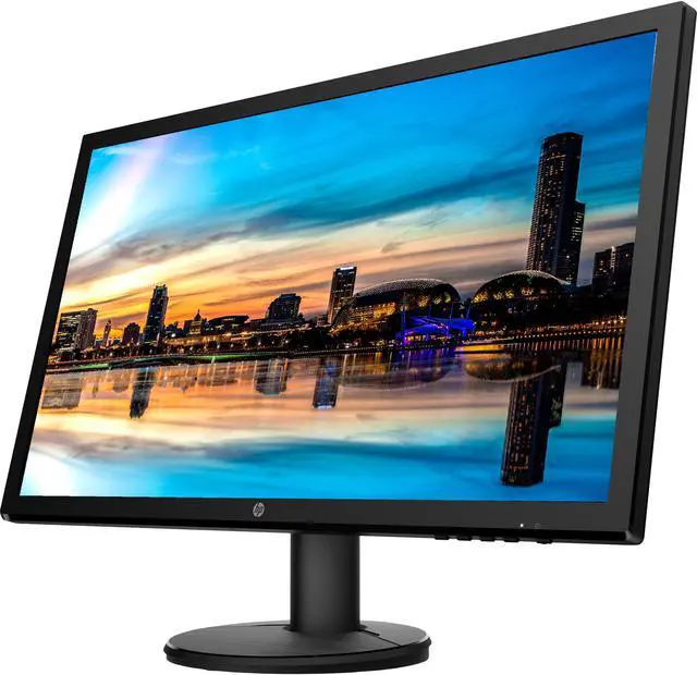 Alt view image 4 of 7 - HP V24 24 inch TN Full HD 1920 x 1080 LED Backlit LCD Monitor 2-Pack Bundle with HDMI & VGA ports, 75Hz Refresh Rate, Low Blue Light, Desk Mount Clamp Dual Monitor Stand, & Mini Speaker - Red