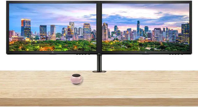 Main image of HP V24 24 inch TN Full HD 1920 x 1080 LED Backlit LCD Monitor 2-Pack Bundle with FreeSync, 75Hz Refresh Rate, Low Blue Light, Desk Mount Clamp Dual Monitor Stand, & Mini Speaker - Pink Marble