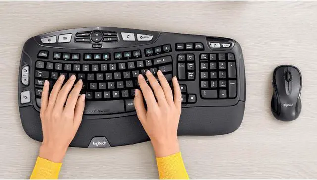Alt view image 6 of 7 - Logitech MK670 Comfort Wave Wireless Keyboard & Mouse Combo Home Office Active Lifestyle Must-Have Modern Bundle with Mini Portable Wireless Bluetooth Speaker, Gel Wrist Pad & Gel Mouse Pad
