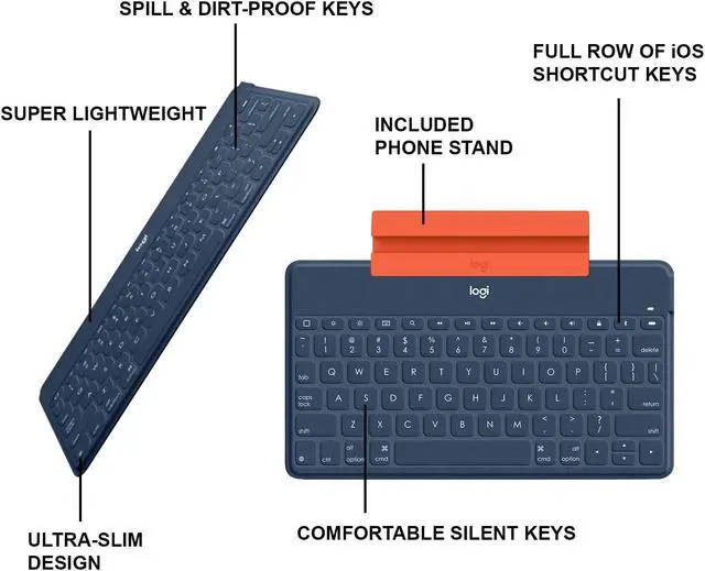 Alt view image 5 of 6 - Logitech Keys-to-Go Super-Slim & Super-Light Bluetooth Keyboard for iPhone, iPad, Mac & Apple TV, Including iPad Air 5th Gen (2022) - Classic Blue