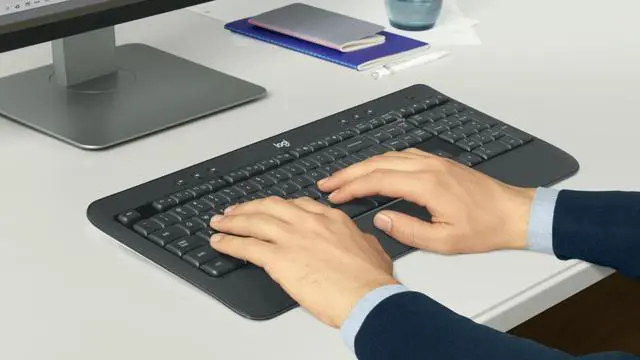 Alt view image 6 of 7 - Logitech MK540 Advanced Wireless Keyboard & Mouse Combo Active Lifestyle Travel Home Office Modern Bundle with Micro Glow in the Dark Portable Wireless Bluetooth Speaker, Gel Wrist Pad & Gel Mouse Pad