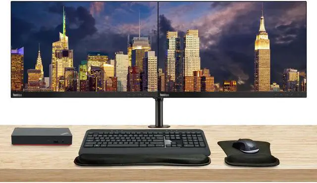 Main image of Lenovo ThinkVision T23d 1920 x 1200 LED FHD LCD, 2-Pack Bundle with HDMI, DisplayPort, Dual Monitor Stand, ThinkPad Universal USB-C Multiport Dock, MK540 Wireless Keyboard & Mouse, Mouse & Wrist Pad