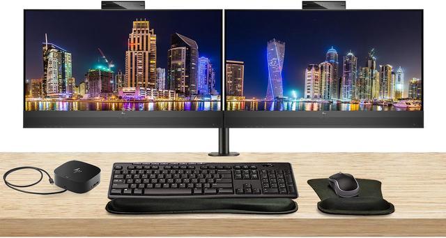 HP EliteDisplay E24mv G4 24-inch FHD Conferencing Monitor, 2-Pack Bundle,  HP E24 G5, HDMI, DisplayPort, Camera, Speaker, Stand, USB-C Dock, MK270