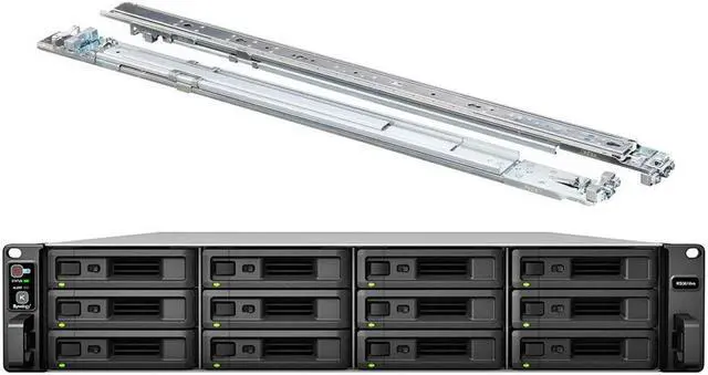 Main image of Synology RackStation RS3618xs NAS Server with Xeon 2.4GHz CPU, 64GB Memory, 96TB SSD Storage, 4 x 1GbE LAN Ports, DSM Operating System Bundle with Rail kit