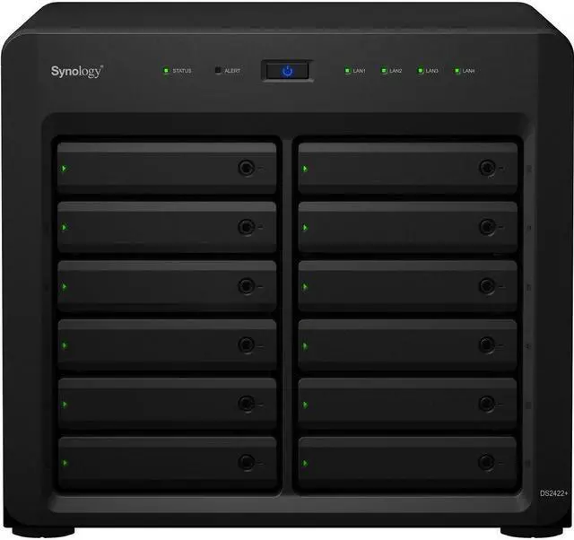 Main image of Synology DiskStation DS2422+ NAS Server with Ryzen 2.2GHz CPU, 32GB Memory, 96TB SSD Storage, 4 x 1GbE LAN Port, DSM Operating System
