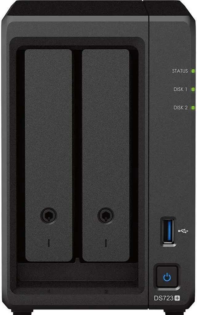 Main image of Synology DiskStation DS723+ NAS Server with Ryzen 2.6GHz CPU, 32GB Memory, 44TB HDD Storage, 2TB M.2 NVMe SSD, 2 x 1GbE LAN Ports, DSM Operating System