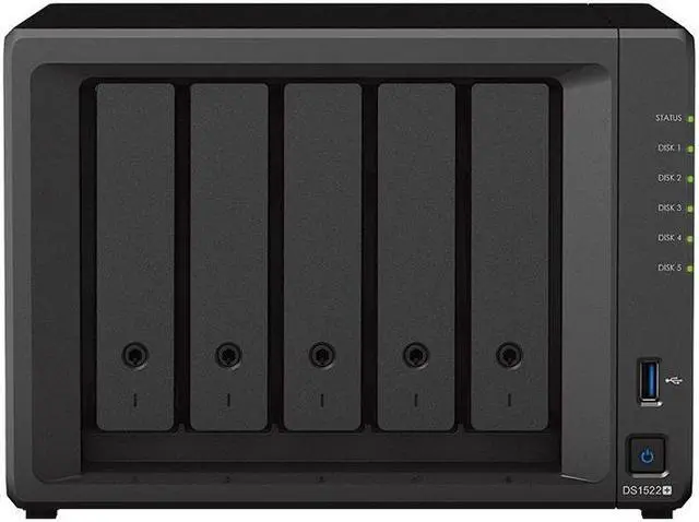 Main image of Synology DiskStation DS1522+ NAS Server with Ryzen 2.6GHz CPU, 32GB Memory, 40TB SSD Storage, 2TB M.2 NVMe SSD, 4 x 1GbE LAN Ports, DSM Operating System