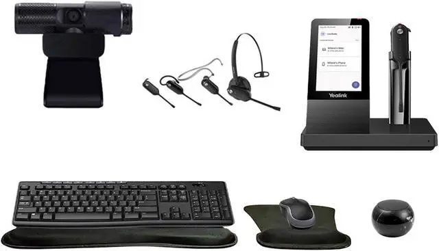 Main image of Yealink WH67 Mono Bluetooth Headset with Multitouch Console Bundle with Cam 313 2MP Webcam, MK270 Wireless Keyboard and Mouse, Mini Speaker, Gel Wrist & Mouse Pad