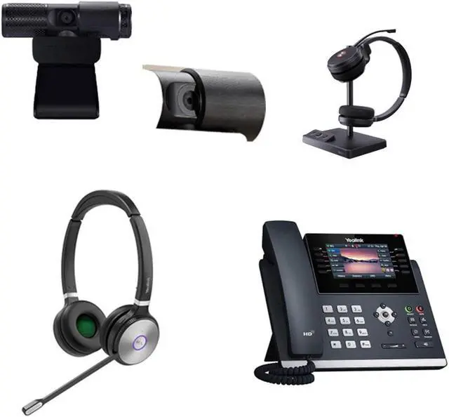 Main image of Yealink SIP-T46U IP Corded 4.3-Inch Color Display Phone Bundle with WH62 Dual Wireless Bluetooth Over Ear Headset, Cam 313 2MP Webcam for Office, Pack of 4