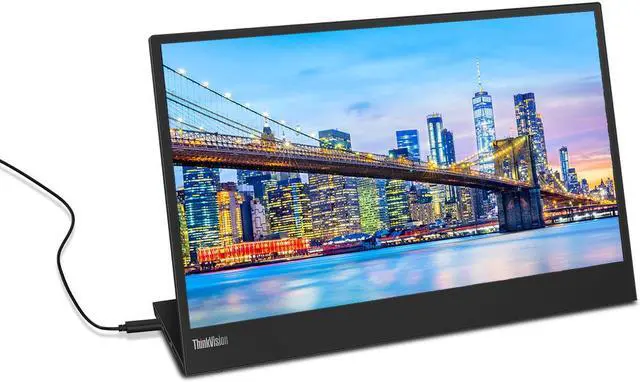 Alt view image 2 of 6 - Lenovo ThinkVision M15 15.6 FHD 1080p Portable Travel Monitor Bundle with USB Type-C, Pink Marble Bluetooth Folding Wireless Keyboard, and White Pebble M350 Bluetooth Wireless Mouse