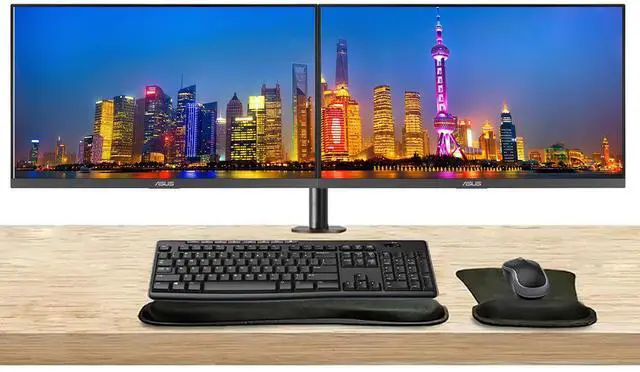 Main image of Asus VA24EHE 24-inch 1080p FHD LCD Frameless Monitor, 2-Pack, HDMI, DVI-D, VGA, Low Blue Light, Desk Mount Dual Monitor Stand, MK270 Wireless Keyboard & Mouse, Gel Mouse & Wrist Pad