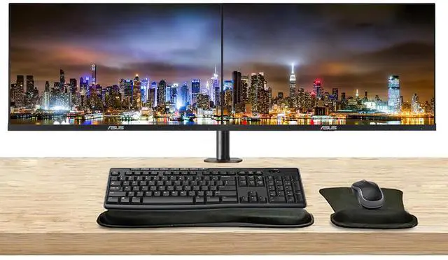 Main image of Asus VY249HF 24-inch 1080p FHD LCD Monitor, 2-Pack, HDMI, Low Blue Light, 100Hz 1ms, Desk Mount Dual Monitor Stand, MK270 Wireless Keyboard & Mouse, Gel Mouse & Wrist Pad