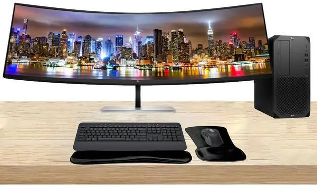 Main image of HP Workstation Bundle Z2 G9 Tower i7k, 64GB RAM, 1TB SSD, Windows 11 Pro, EliteDisplay E45c G5 45 Curved DQHD Monitor and MK650 Wireless Keyboard & Mouse with Gel Pad