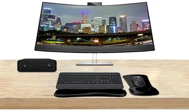 Main image of HP Workstation Bundle Z2 Mini G9 i7, 32GB RAM, 1TB SSD, Windows 11 Pro, EliteDisplay E34m 34 Curved 2K WQHD Monitor and MK650 Wireless Keyboard & Mouse with Gel Mouse & Wrist Pad