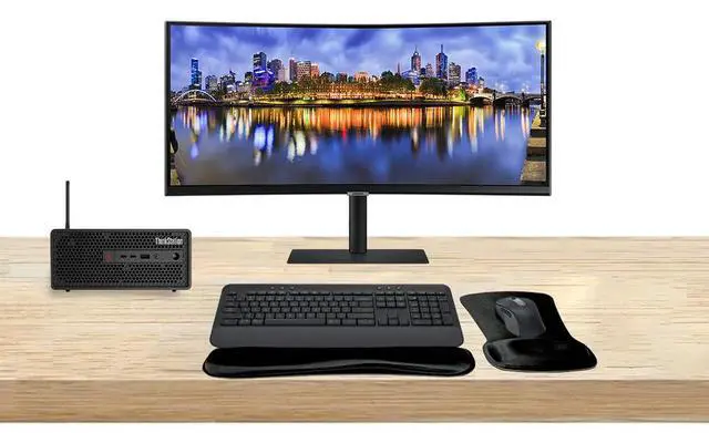 Main image of Lenovo ThinkStation P3 SFF i7, 32GB RAM, 1TB SSD, T1000 8GB DDR6 GPU Bundled with ViewFinity S65UA 34 Curved 2K UWQHD , MK650 Wireless Keyboard & Mouse, Gel Mouse & Wrist Pad