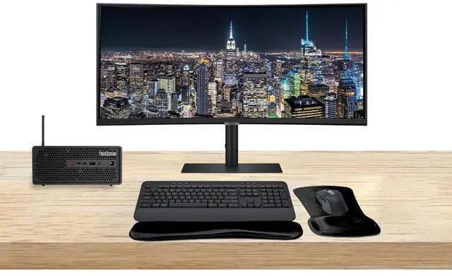 Main image of Lenovo ThinkStation P3 SFF i7, 32GB RAM, 1TB SSD, UHD Graphics 770 Bundled with ViewFinity S95UC 49 Curved Dual 2K, MK650 Wireless Keyboard & Mouse, Gel Mouse & Wrist Pad