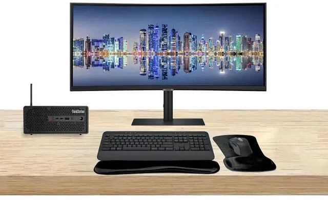 Main image of Lenovo ThinkStation P3 SFF i7, 64GB RAM, 1TB SSD, RTX A2000 12GB Bundled with ViewFinity S95UC 49 Curved Dual 2K, MK650 Wireless Keyboard & Mouse, Gel Mouse & Wrist Pad