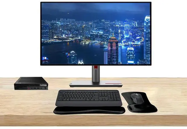 Main image of Lenovo ThinkStation P3 Tiny i9, 32GB RAM, 1TB SSD, T1000 8GB DDR6 Graphics Bundled with Dual ThinkVision P27q 27 2K QHD, MK650 Wireless Keyboard & Mouse, Gel Mouse & Wrist Pad