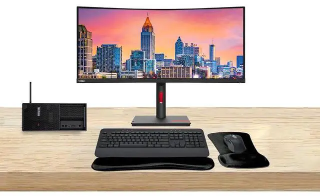 Main image of Lenovo ThinkStation P3 Tower i7, 32GB RAM, 1TB SSD, UHD Graphics 770 Bundled with ThinkVision T34w 34 Curved 2K UWQHD, MK650 Wireless Keyboard & Mouse, Gel Mouse & Wrist Pad