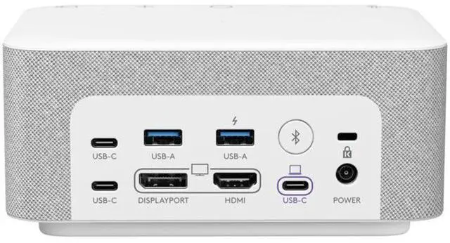 Alt view image 3 of 5 - Logitech Docking Station 100W Dock in White with 4K Support and USB HubDesk Bundled with Bluetooth Mini U Speaker and Built-in Mic, 4 Hour Playback