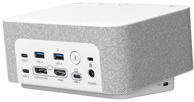 Alt view image 5 of 5 - Logitech Docking Station 100W Dock in White with 4K Support and USB HubDesk Bundled with Bluetooth Boost U Speaker and Built-in Mic, 5 Hour Playback
