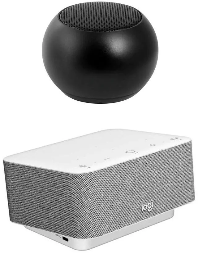 Main image of Logitech Docking Station 100W Dock in White with 4K Support and USB HubDesk Bundled with Bluetooth Mini U Speaker and Built-in Mic, 4 Hour Playback