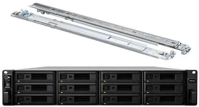 Main image of Synology RackStation RS3618xs NAS Server, Xeon 2.4GHz CPU, 48GB Memory, 24TB SSD Storage, 4 x 1GbE LAN Ports, DSM Operating System Bundle with Rail kit
