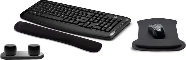 Main image of HP Wireless Keyboard and Mouse 300 PC Accessories Bundle with Waverest Gel Pads and Dual Bluetooth Speakers with Professional Sound, Built-In Mic and Remote Selfie Shutter