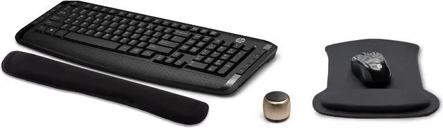 Main image of HP Wireless Keyboard and Mouse 300 PC Accessories Bundle with Waverest Gel Pads and Micro Bluetooth Speaker with Professional Sound, Built-In Mic and Remote Selfie Shutter