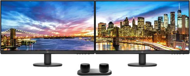 Main image of HP P27v G4 27 Inch IPS FHD 1920x1080 Monitor 2 Pack Bundle with HDMI, Low Blue Light, 2 Bluetooth Speakers for Professional Sound, Built-in Mic and Remote Shutter for Photos