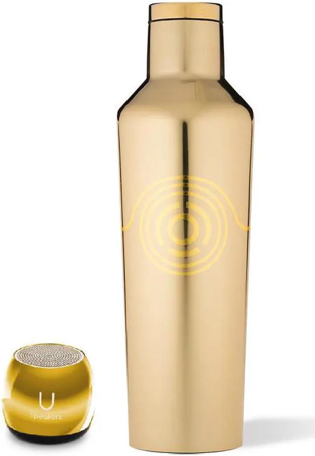 Main image of U Speakers Micro Portable Wireless Bluetooth Speaker with Mic and Selfie Remote Control Gold Mirror Active Lifestyle Travel Bundle with Insulated Galaxy Far Away Trendy 16 oz. Canteen Bottle Gold