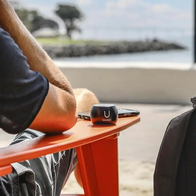 Alt view image 7 of 7 - Fashionit U Speakers Boost Water-Resistant Portable Bluetooth Speaker with Selfie Remote Control, Bass, & Mic Travel Home Office Modern Bundle with Mini Folding Wireless Keyboard & Pebble Mouse