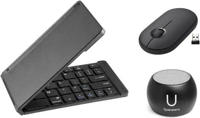 Main image of Fashionit U Speakers Boost Water-Resistant Portable Bluetooth Speaker with Selfie Remote Control, Bass, & Mic Travel Home Office Modern Bundle with Mini Folding Wireless Keyboard & Pebble Mouse