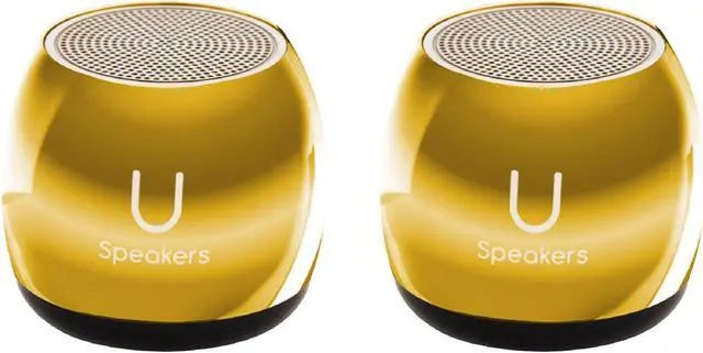 Main image of Fashionit U Speakers Micro Bluetooth Computer Speaker 2-Pack Bundle with Matching Speaker, Built-In Mic & Selfie Remote Control, for Workspace, Desktop, Laptop, Mobile, Tablet, PC - Mirror Gold