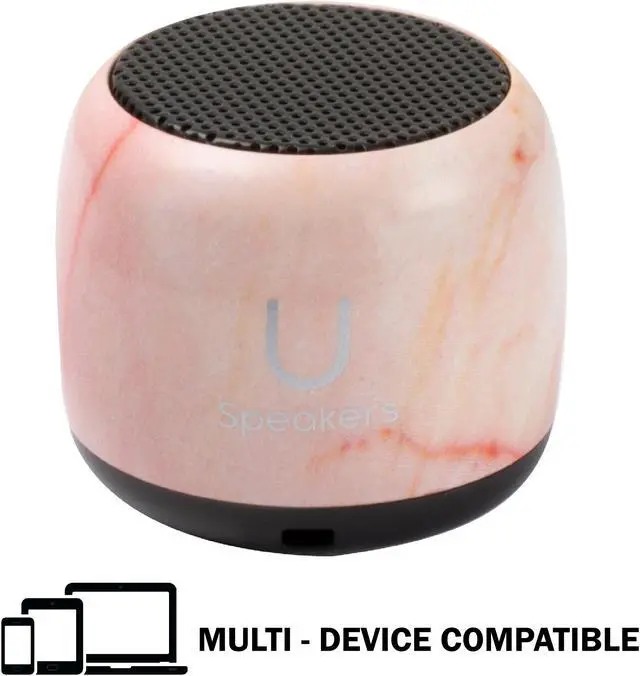 Alt view image 2 of 6 - Fashionit U Speakers Micro Bluetooth Computer Speaker 2-Pack Bundle with Matching Speaker, Built-In Mic & Selfie Remote Control, for Workspace, Desktop, Laptop, Mobile, Tablet, PC - Pink Marble