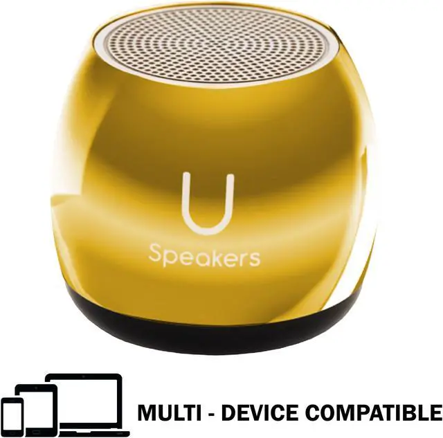 Alt view image 2 of 5 - Fashionit U Speakers Micro Bluetooth Computer Speaker 2-Pack Bundle with Matching Speaker, Built-In Mic & Selfie Remote Control, for Workspace, Desktop, Laptop, Mobile, Tablet, PC - Mirror Gold